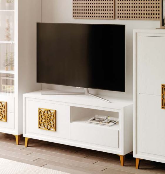 Mueble TV Adam blanco roseta dorada