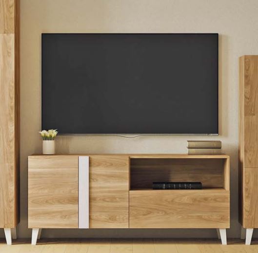 Mueble TV roble y blanco
